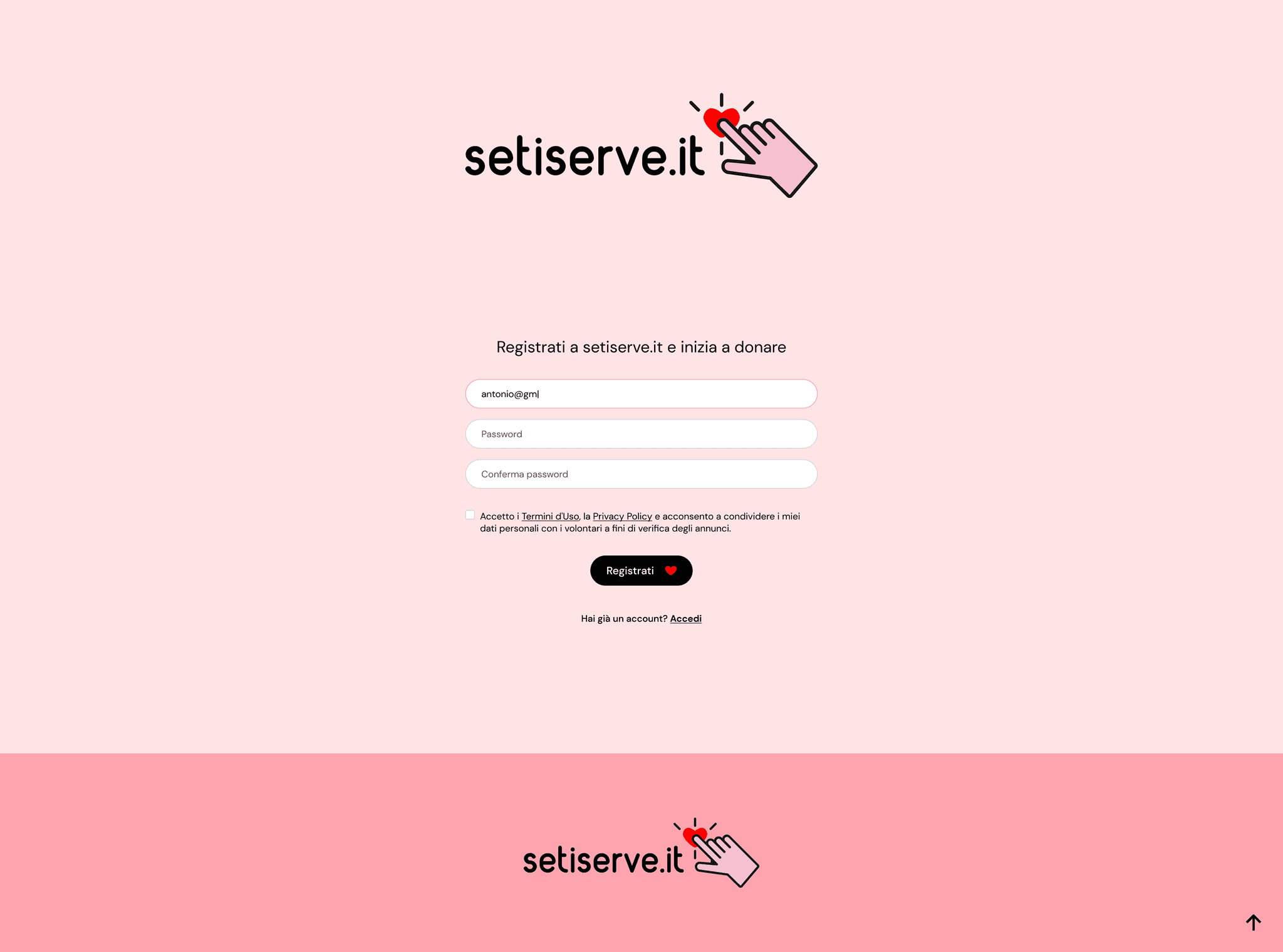 screen piattaforma setiserve.it registrazione